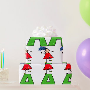 Papel De Regalo Chica bailando sobre la carta verde un alfabeto di