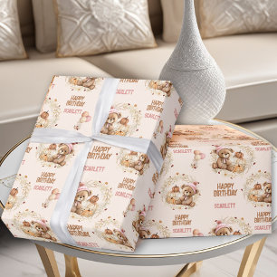 Papel De Regalo Chica Caída Otoño Otoño Corte Bear Nombre de texto