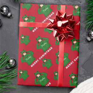 Papel De Regalo Chica con capucha de rana verde Dibujo de Navidad