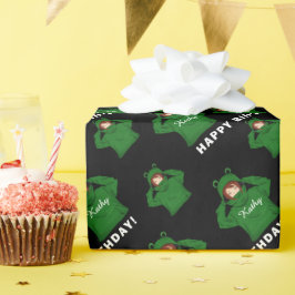 Papel De Regalo Chica con caramba de rana verde Cumpleaños