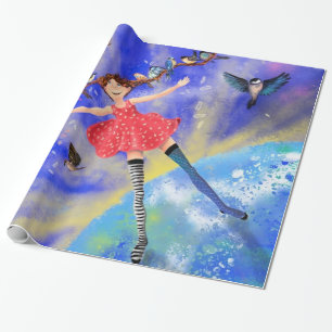 Papel De Regalo Chica con pájaros envolviendo papel regalo Fantasí