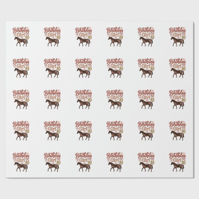 Papel De Regalo Chica Cumpleaños 10 Caballo Diseño Vectorial Flora (Superficie plana)