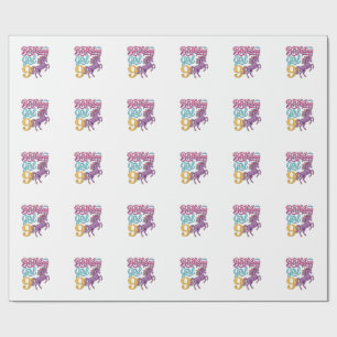 Papel De Regalo Chica Cumpleaños 9 Unicornio Diseño de Grabado Vin