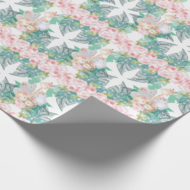 Papel De Regalo Chica de animales de la jungla Safari cumpleaños (Esquina)