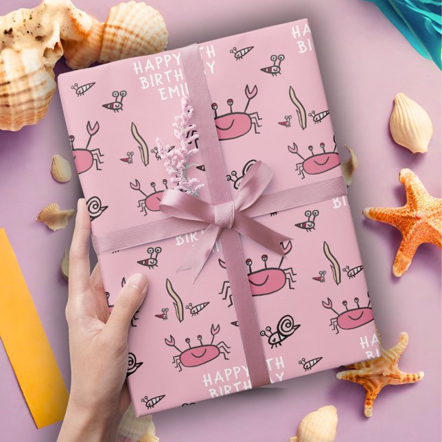 Papel De Regalo Chica de animales del mar del cangrejo rosado feli (Subido por el creador)