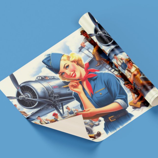 Papel De Regalo Chica de avión vintage (Subido por el creador)