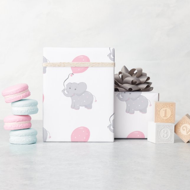 Papel De Regalo Chica de Baby Shower Cute Elephant (Baby Shower)