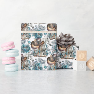 Papel De Regalo Chica de caballo vaquero patrón turquesa floral