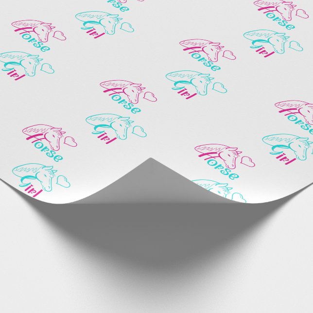 Papel De Regalo Chica de caballos en rosa y turquesa (Esquina)