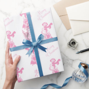 Papel De Regalo Chica de compras navideña de época rosa