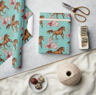 Papel De Regalo Chica de cumpleaños de caballos Nova