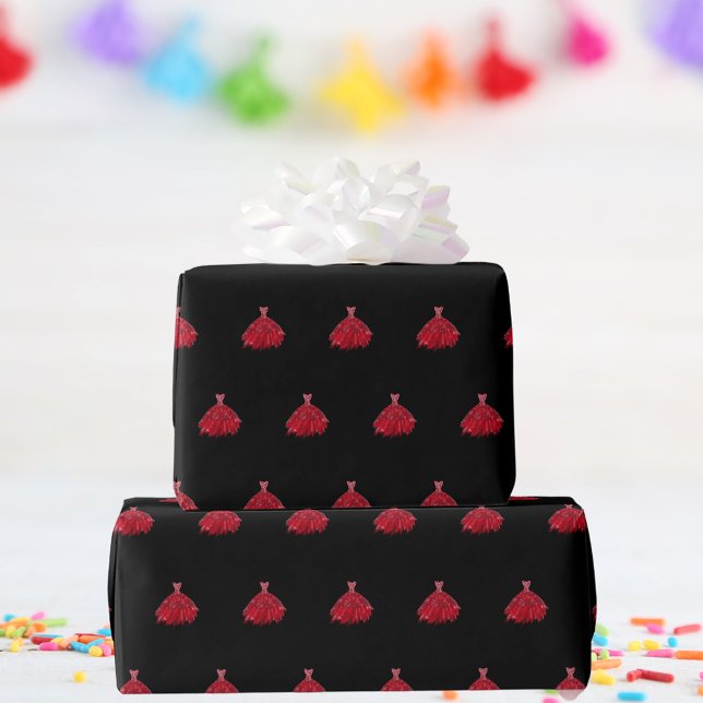 Papel De Regalo Chica de cumpleaños de vestido rojo negro (Subido por el creador)