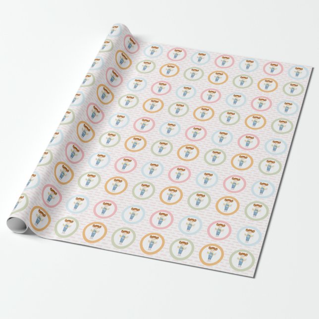 Papel De Regalo Chica de cumpleaños en Overalls Redhead (Desenrollado)