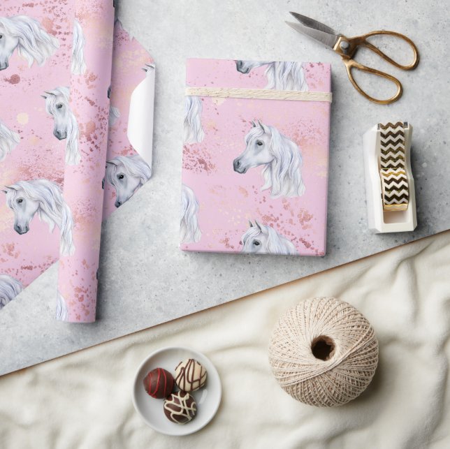 Papel De Regalo Chica de cumpleaños rosa de caballo blanco (Artesanía)