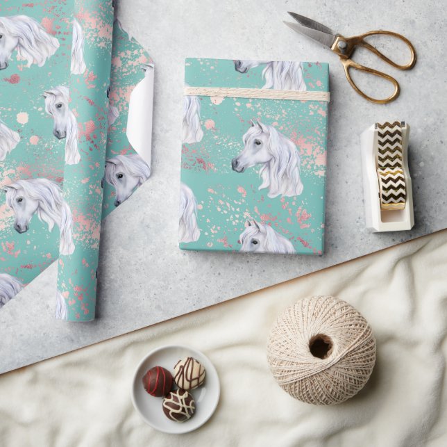 Papel De Regalo Chica de cumpleaños rosa de caballo blanco (Artesanía)