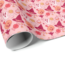 Papel De Regalo Chica de cumpleaños rosado de Halloween Cute Paste