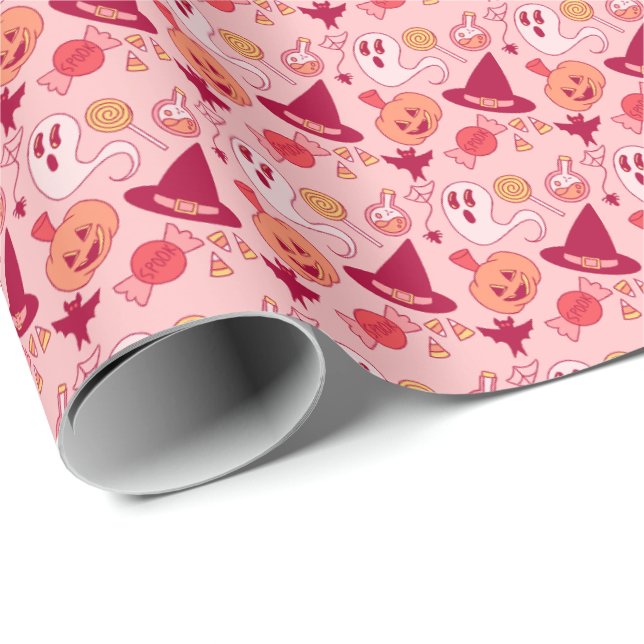 Papel De Regalo Chica de cumpleaños rosado de Halloween Cute Paste (Esquina del rollo)
