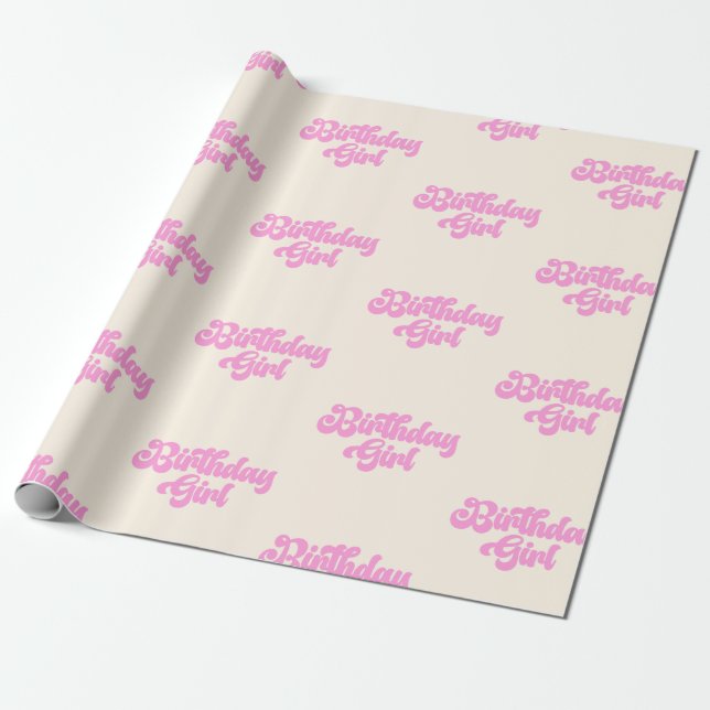 Papel De Regalo Chica de cumpleaños Rosado Tan retro 70 (Desenrollado)