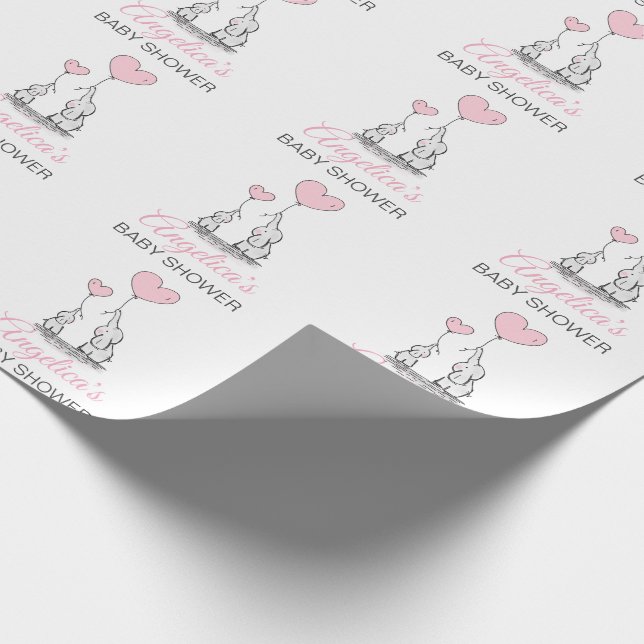 Papel De Regalo Chica de elefante rosa BABY SHOWER personalizado (Esquina)