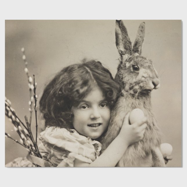 Papel De Regalo Chica de época con conejito gigante de Pascua (Superficie plana)