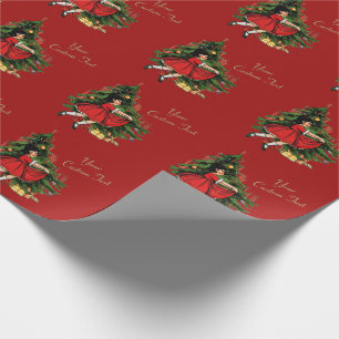 Papel De Regalo Chica de época Personalizado con árbol de Navida
