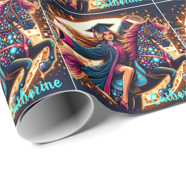 Papel De Regalo Chica De Graduación En Personalizado De Caballos A (Esquina del rollo)