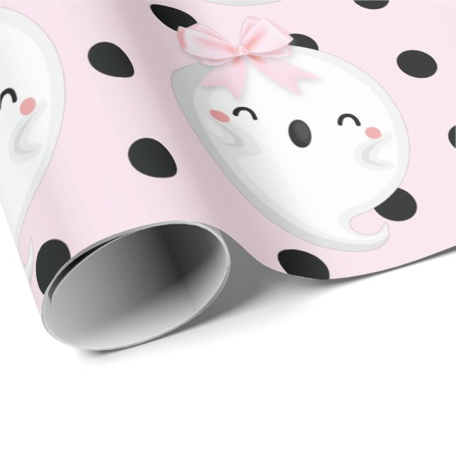 Papel De Regalo Chica de Halloween Cumpleaños fantasma de puntos d (Esquina del rollo)