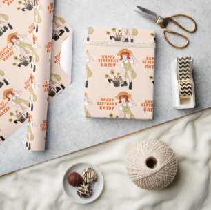 Papel De Regalo Chica de jardinería con girasoles feliz cumpleaños