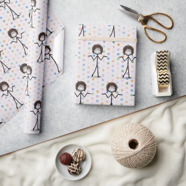 Papel De Regalo Chica de la figura de palo con pelo y lentes (Artesanía)