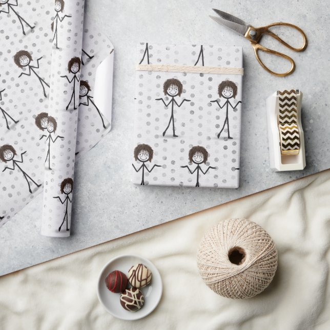 Papel De Regalo Chica de la figura de palo con pelo y lentes (Artesanía)