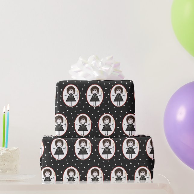 Papel De Regalo Chica De La Figura De Palo De Cumpleaños En Los Sn (Regalos de fiesta)