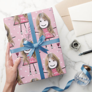 Papel De Regalo Chica de la Figura Palo de Cumpleaños con Vino