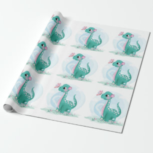 Papel De Regalo Chica de mariposa de dinosaurios rosados Verde azu