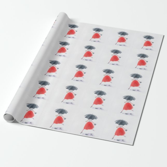 Papel De Regalo Chica de moda: Ilustracion de la lluvia de paragua (Desenrollado)