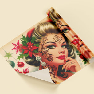 Papel De Regalo Chica de Navidad Tatuada Vintage