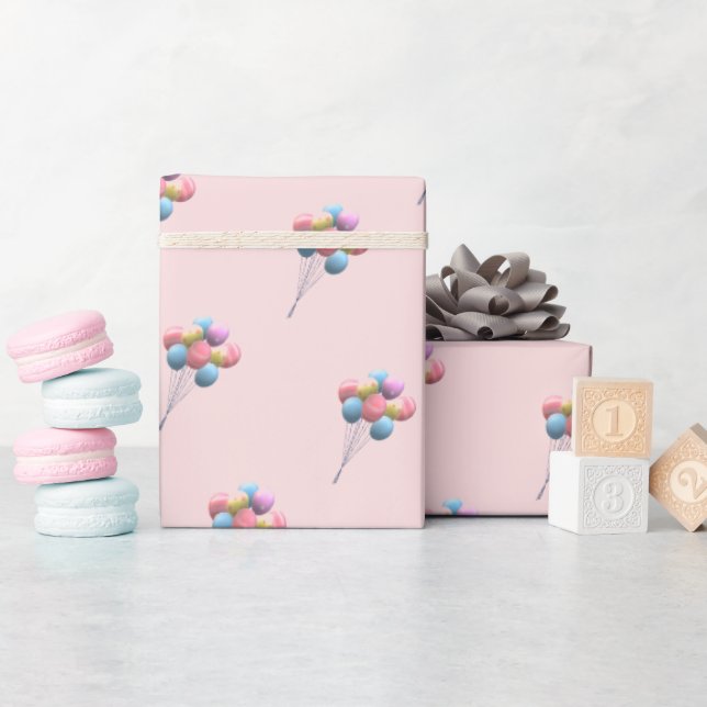 Papel De Regalo Chica de Oso y Globos (Baby Shower)