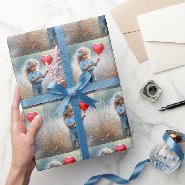 Papel De Regalo Chica de país con globo de corazón rojo (Regalar)