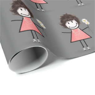 Papel De Regalo Chica de palitos con zapatillas en gris