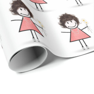 Papel De Regalo Chica de palitos con zapatillas sobre fondo blanco