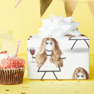 Papel De Regalo Chica de palo rubio con vino rojo