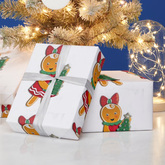 Papel De Regalo Chica de pan de jengibre con árbol de Navidad (Vacaciones)
