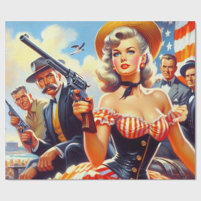 Papel De Regalo Chica de pulpa occidental vintage (Superficie plana)