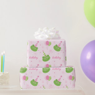Papel De Regalo Chica de rana rosa Cumpleaños