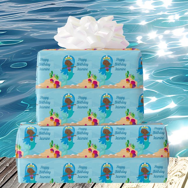Papel De Regalo Chica de sirenas afroamericana Personalizado cumpl (Subido por el creador)