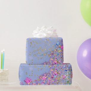 Papel De Regalo Chica De Swirl Azul Glam Pink Gold Sparkles