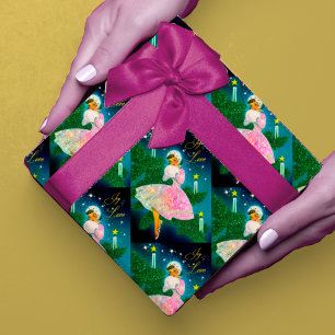 Papel De Regalo Chica de velas de Navidad vintage purpurina iridis