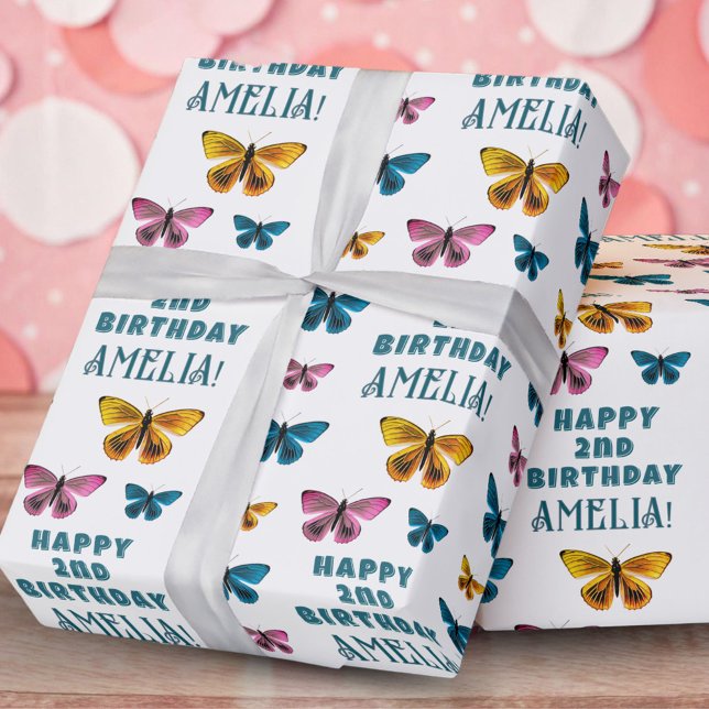 Papel De Regalo Chica del patrón de mariposa cúpula Feliz cumpleañ (Subido por el creador)