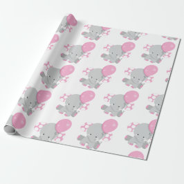 Papel De Regalo Chica elefante rosa de punto de polka cúrcuma