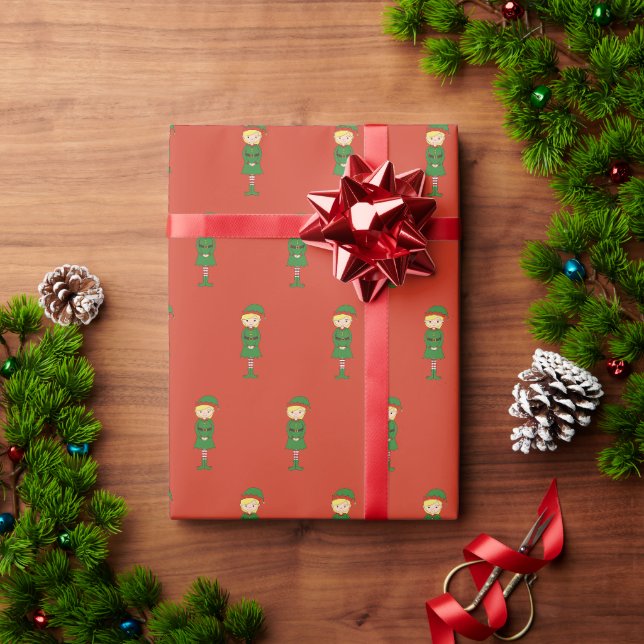 Papel De Regalo Chica Elfo ilusima Navidad Rojo (Regalo de vacaciones)