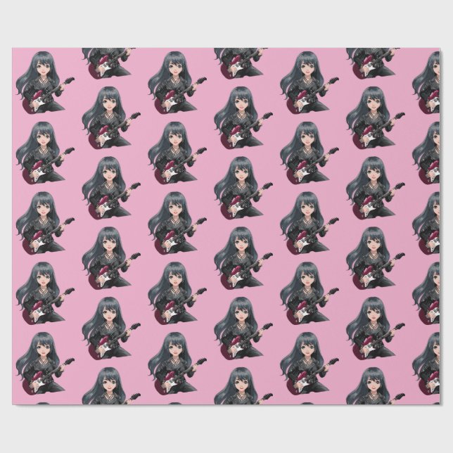 Papel De Regalo Chica emo con cabello negro largo (Superficie plana)